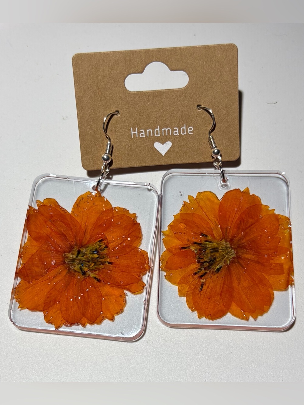 Handmade Orange Flower Resin Drop Earrings